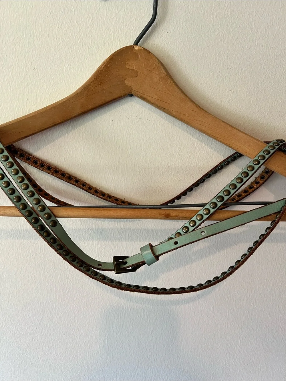Mint Green Double Wrap Studded Leather Belt